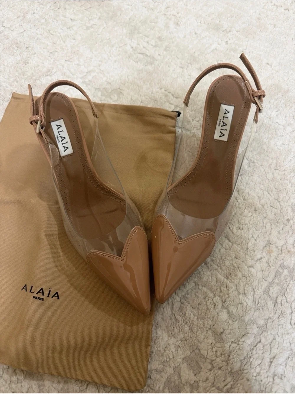 ALAIA Coeur Plexi Heart-toe Nude Pumps